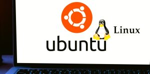 Pantalla de laptop mostrarndo el logo de Ubuntu.