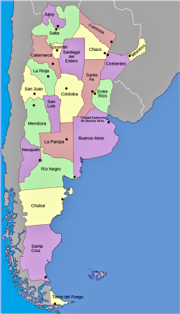 Mapa político de Argentina.