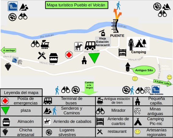 Mapa turístico de Pueblo Volcán.