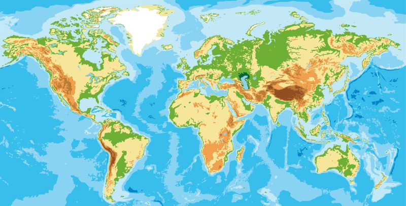 Ilustración de un mapa físico del mundo.