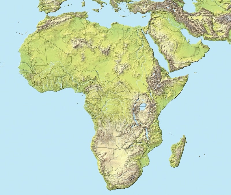 paises de africa mapa topografico