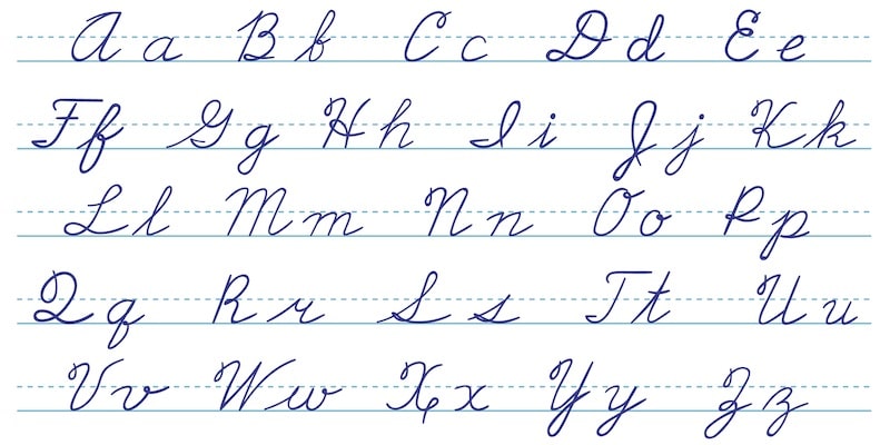 El alfabeto en cursiva incluye mayúsculas y minúsculas.