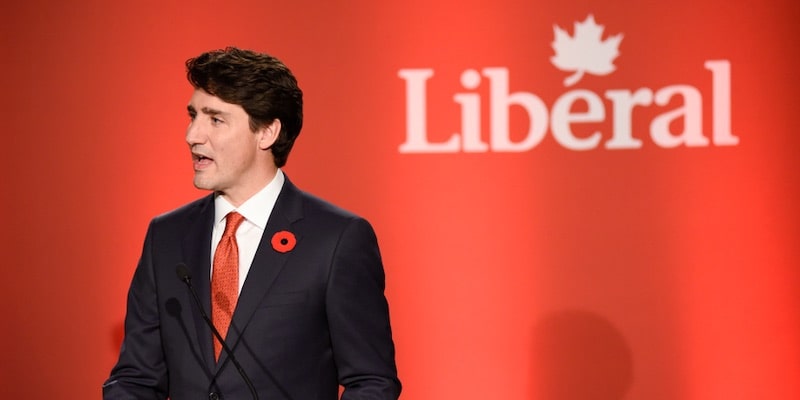 El primer ministro de Canadá habla en un encuentro del partido liberal.