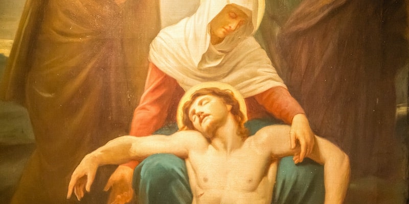 Una pintura muestra a Jesús junto a la Virgen, durante su suplicio.
