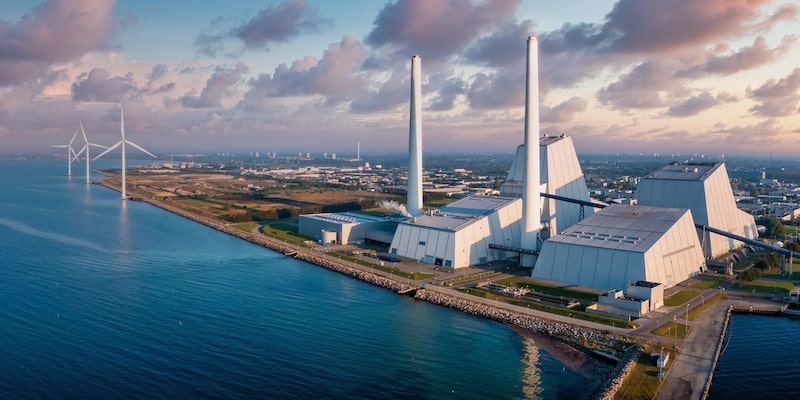 Una central eléctrica en Dinamarca produce energía limpia.