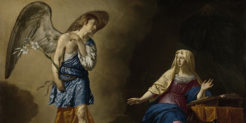 Una pintura de Adriaen van de Velde retrata el momento en que María es visitada por el arcángel Gabriel.